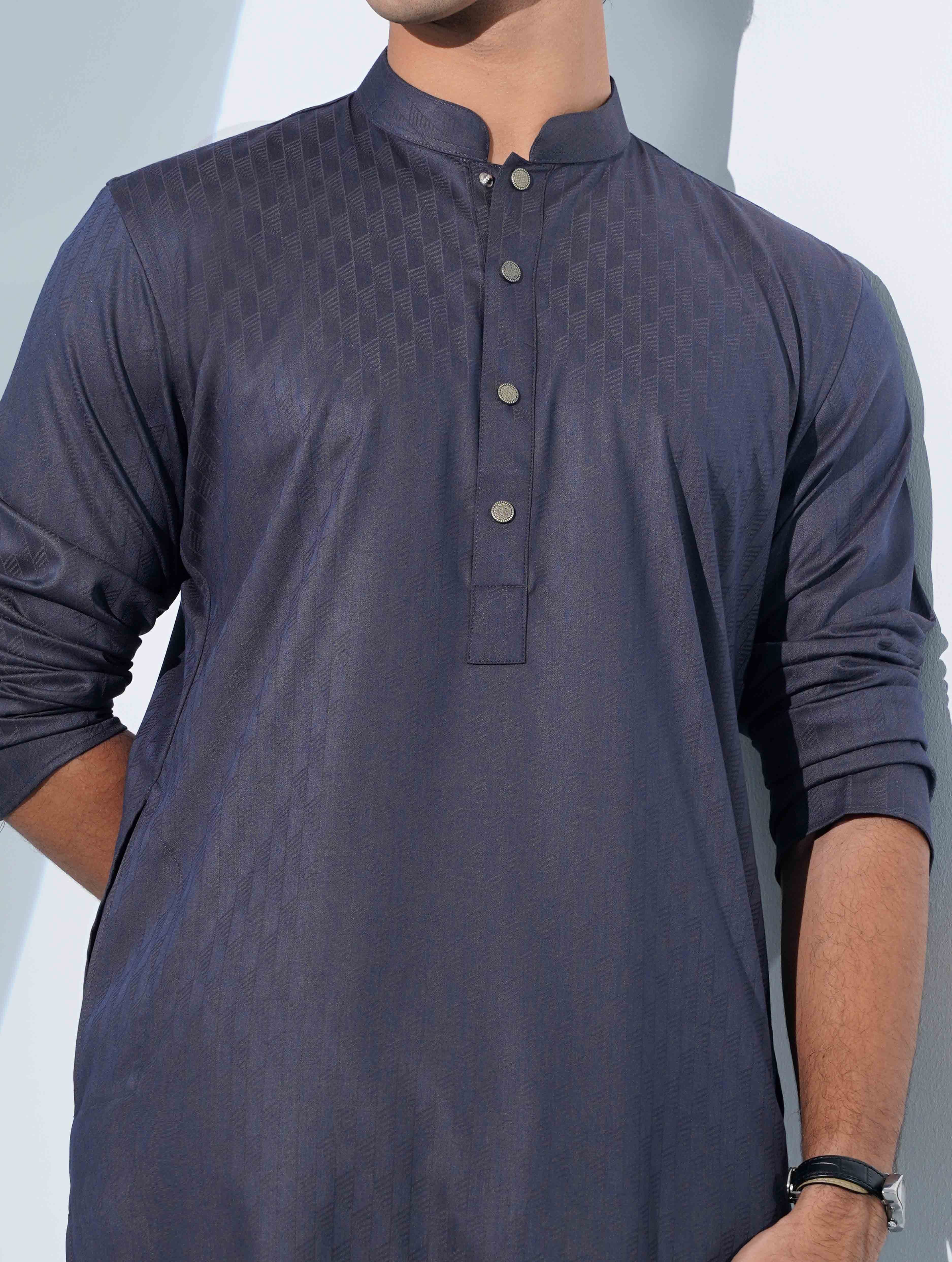 Ink Blue Premium Minimal Print Panjabi