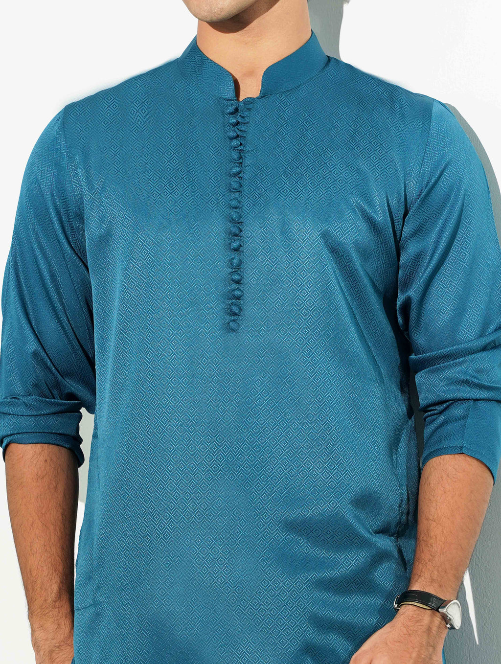 Ocean Blue Aesthetic Solid Studs Button Panjabi