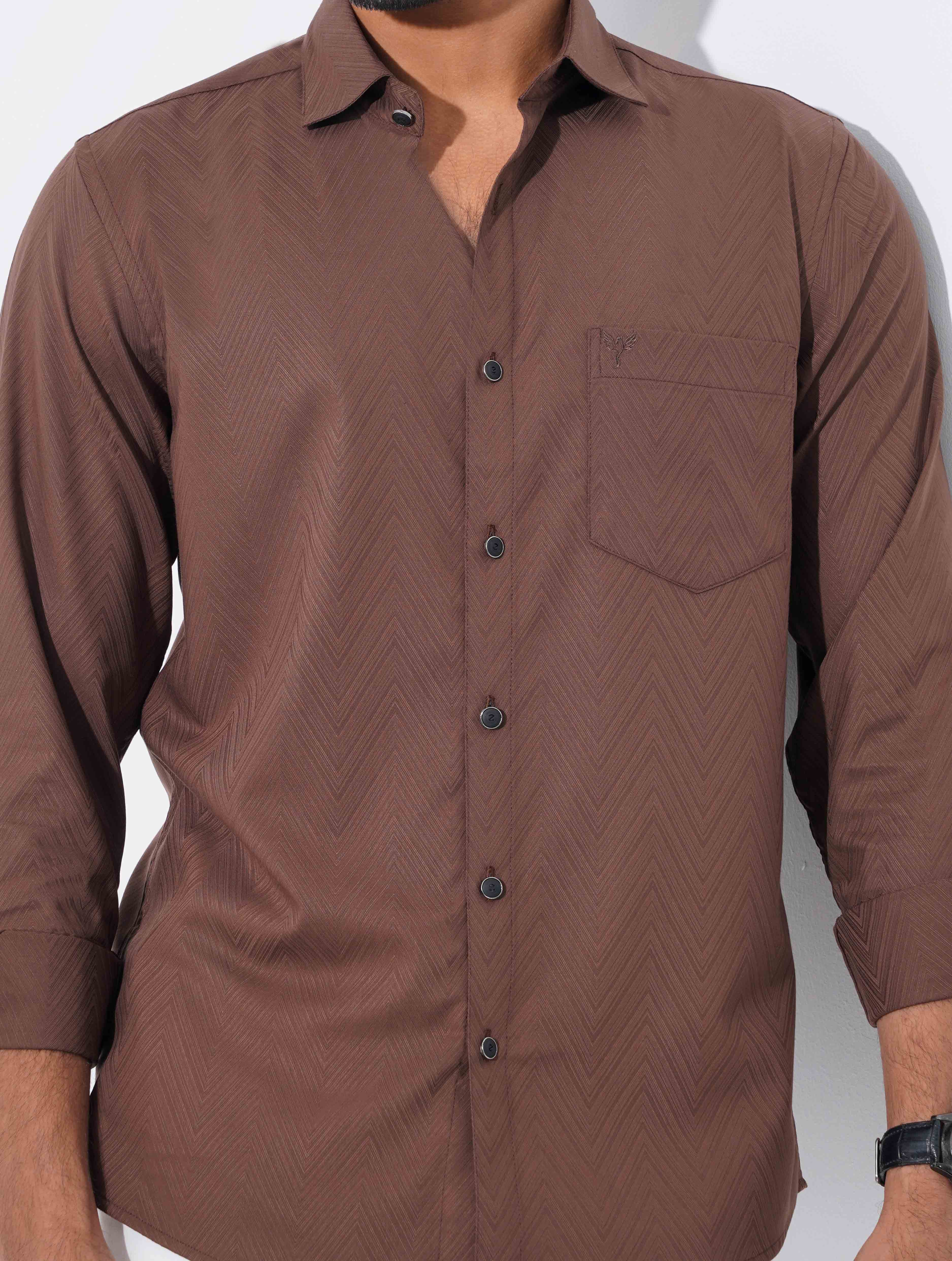Dark Brown Zigzag Premium Bamboo Silk Shirt