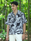 White Black Leaf Stitch Fabric Print Havana Shirt