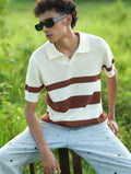Cream - Coffee Stripe Knit Polo