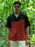Black and Brunt Orange contrast havana shirt