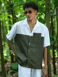 White- Green Contrast Remi Cotton Havana Shirt