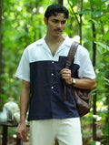 White - Navy Blue Contrast Remi Cotton Havana Shirt