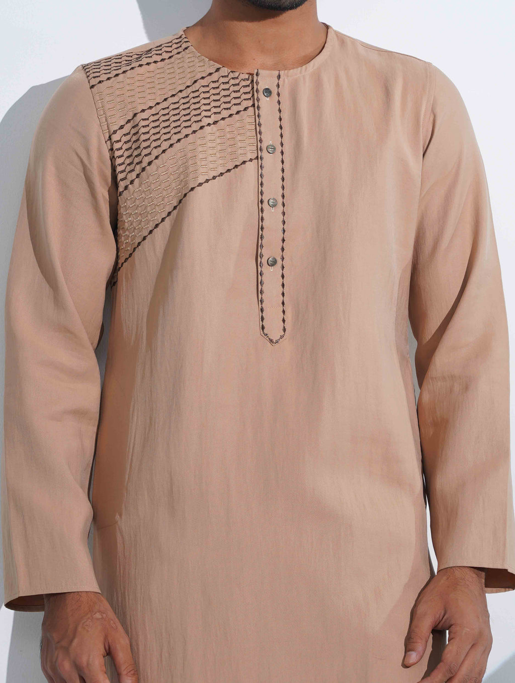 Moccasin color Half EmbroideryDesigner Overlap Collar Panjabi