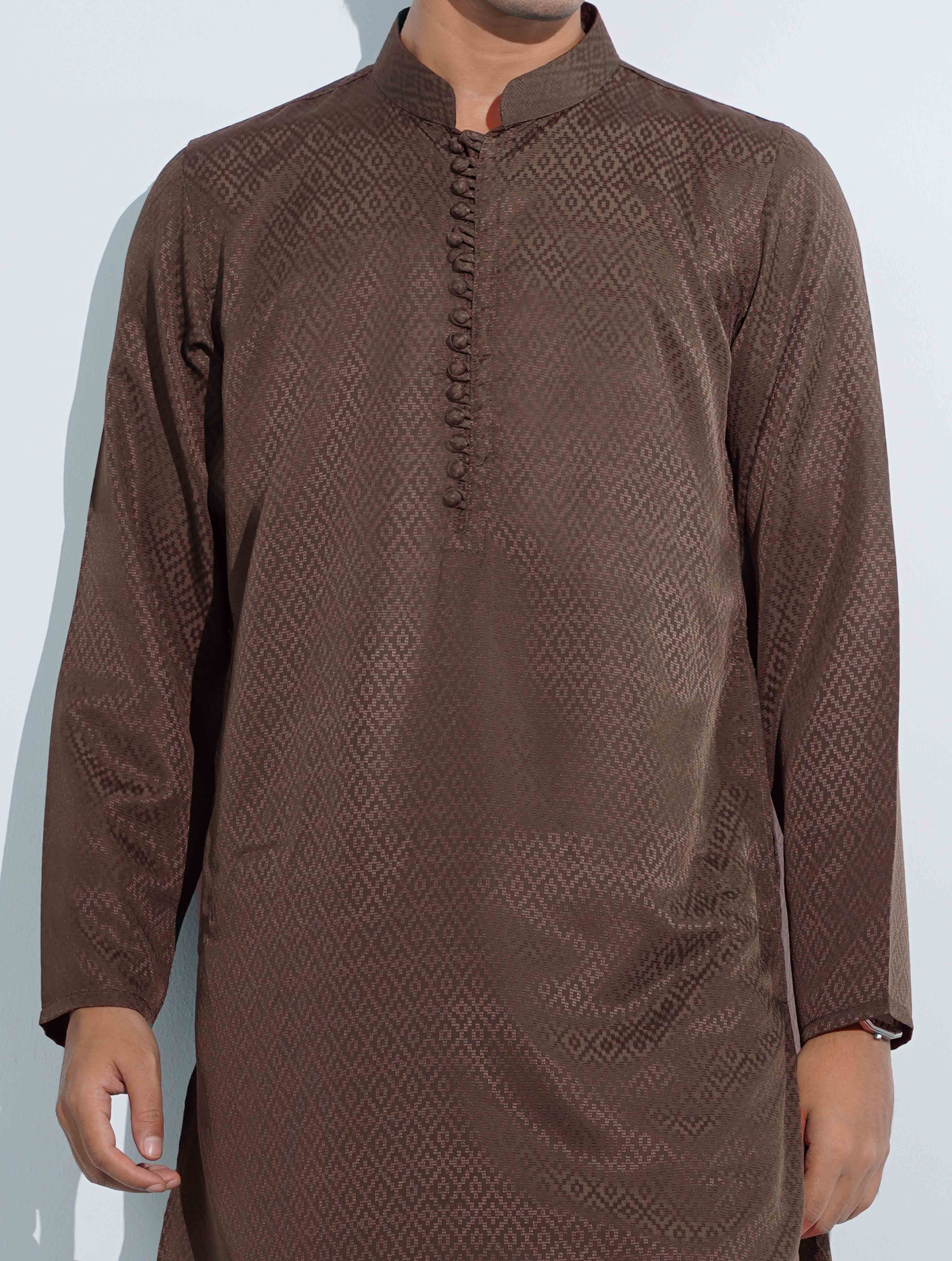 Cappuccino Brown Aesthetic Solid Studs Button Panjabi
