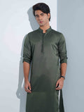 Army Green Aesthetic Solid Studs Button Panjabi