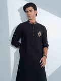 Black Premium Traditional Stone Work Panjabi