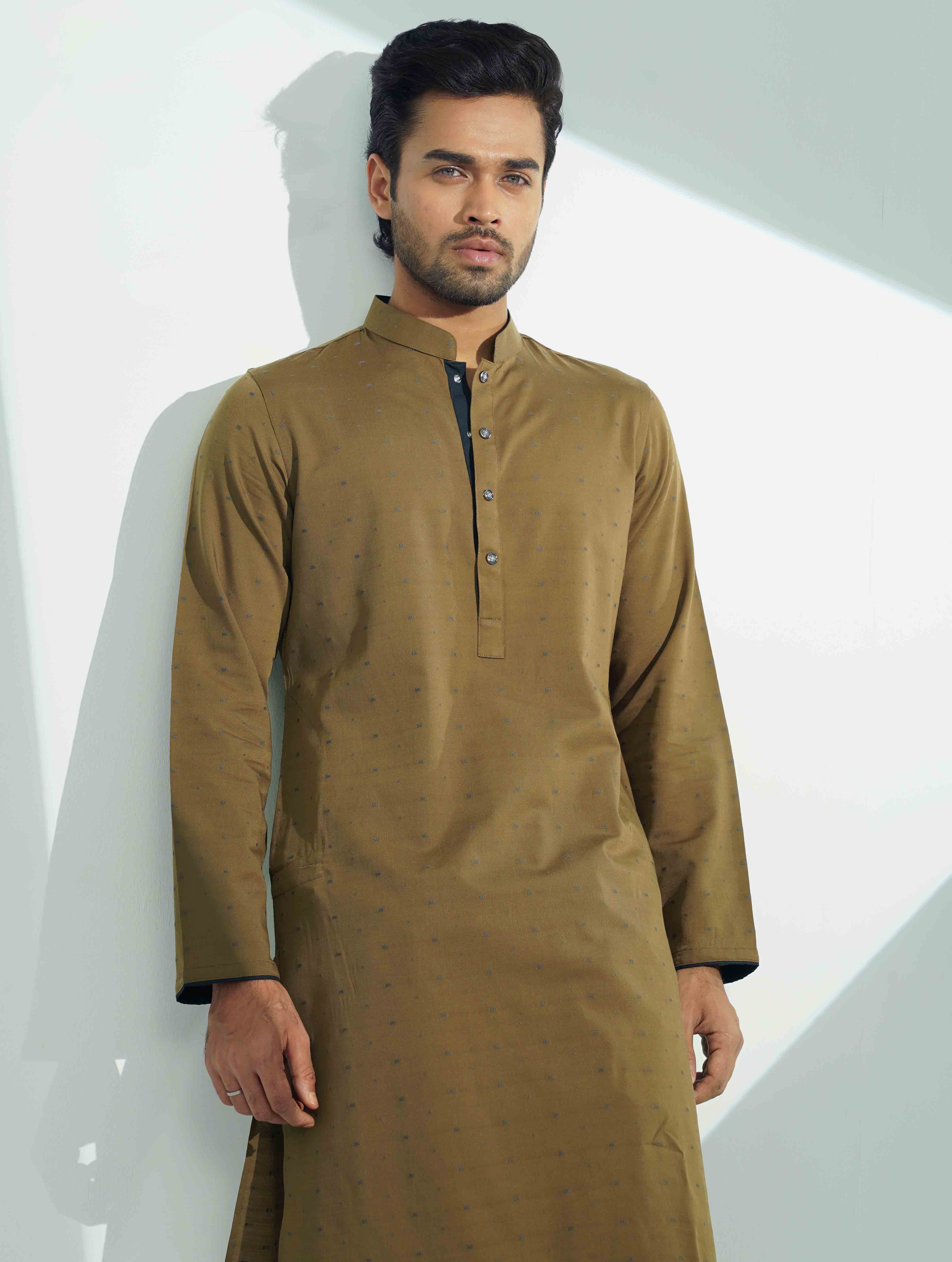 Light Mocha Dot Printed Panjabi