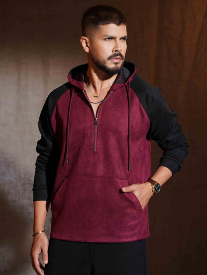 Valentine Red - Black Suede Leather Zipper Hoodie