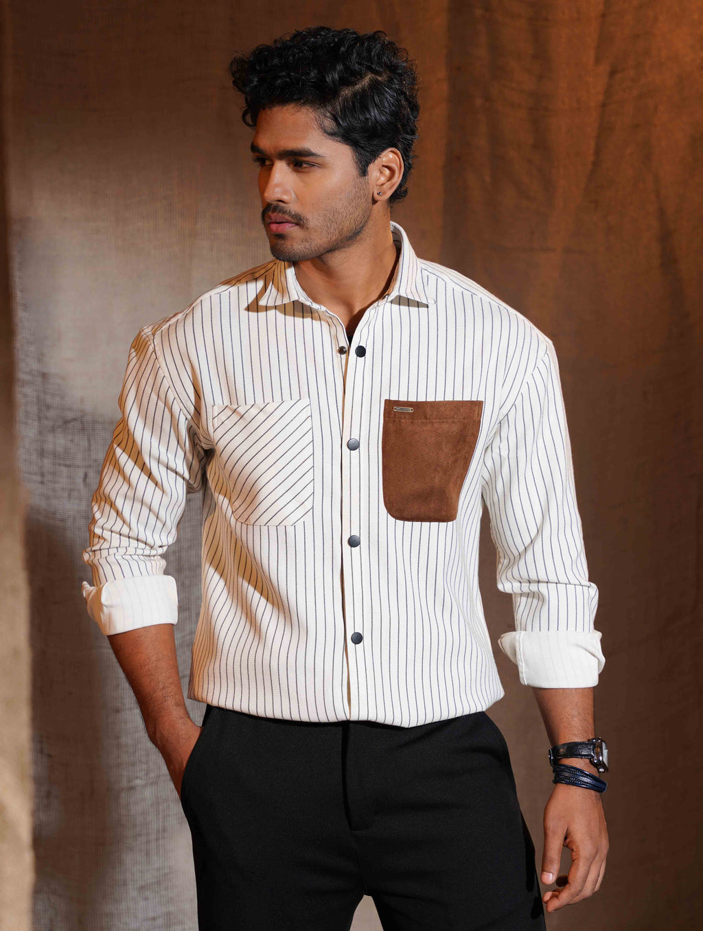 Off White Black stripe pocket contrast winter shirt