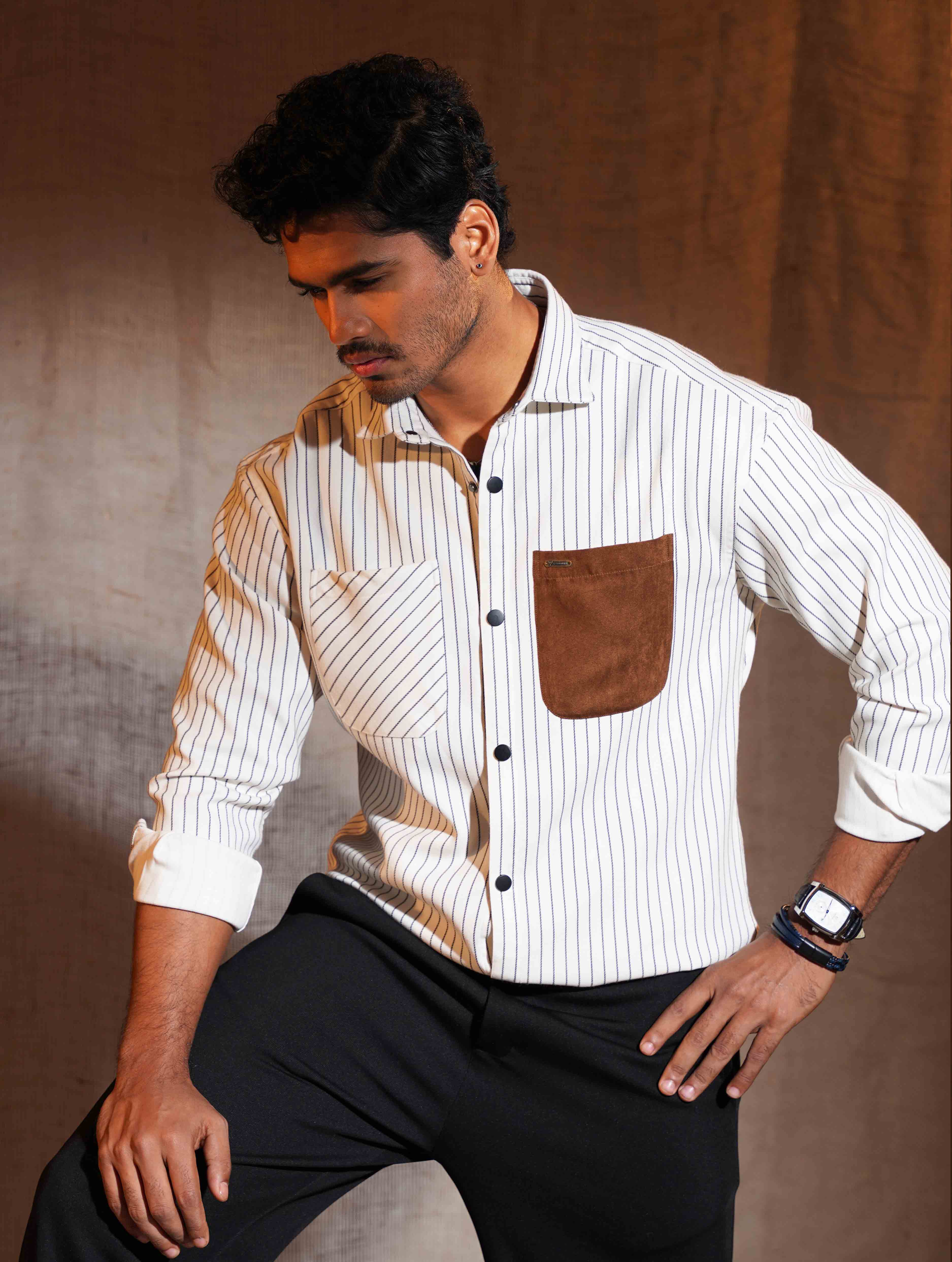 Off White Black stripe pocket contrast winter shirt