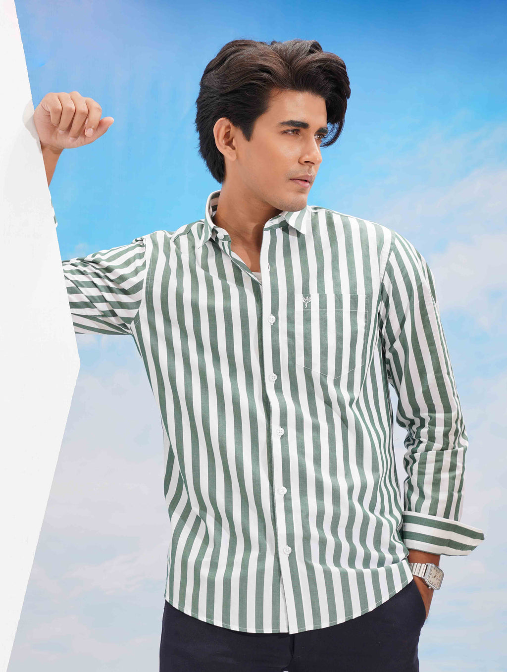 White crocodile green stripe formal shirt