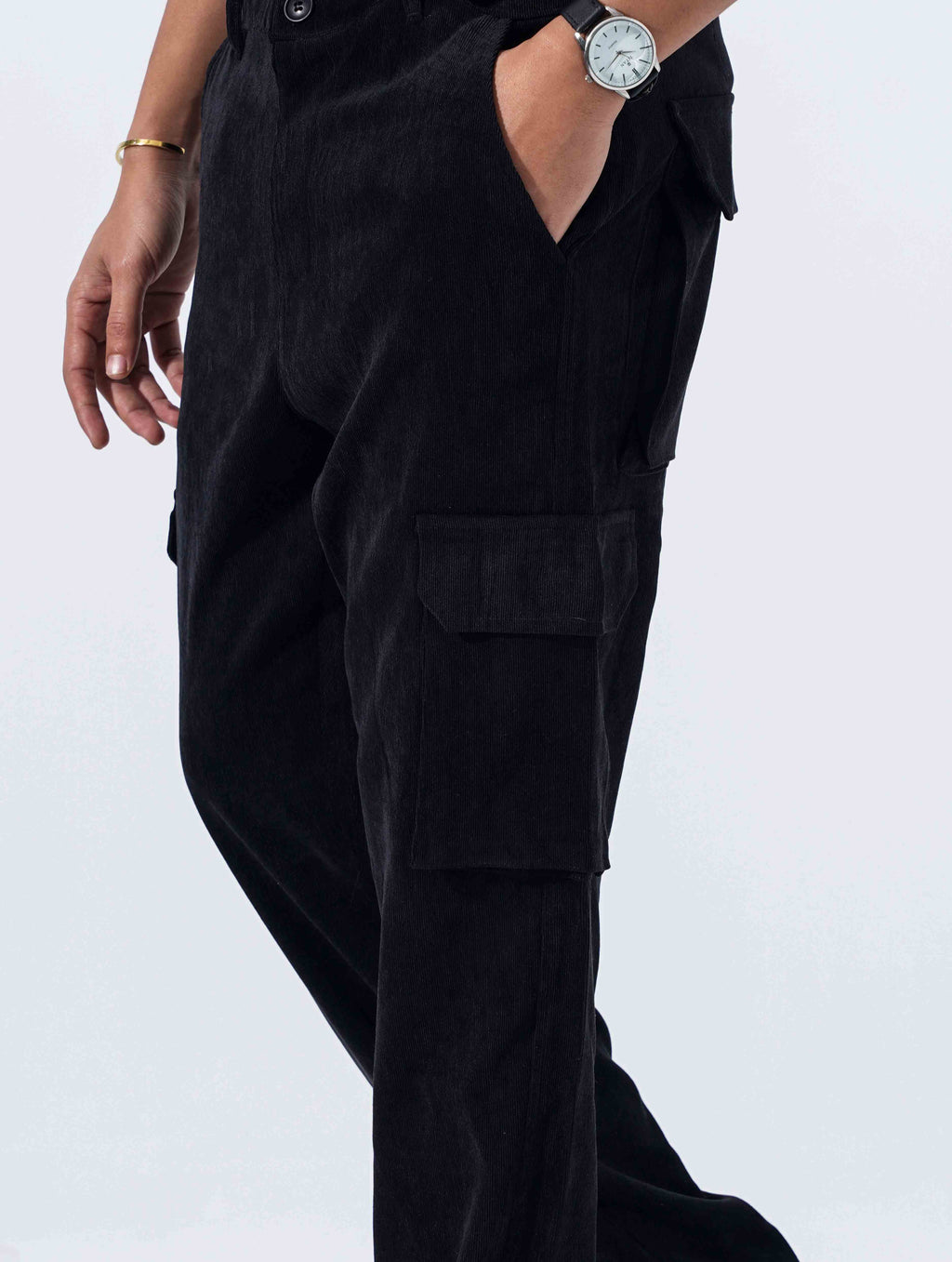 Black Corduroy Baggy Cargo Pant