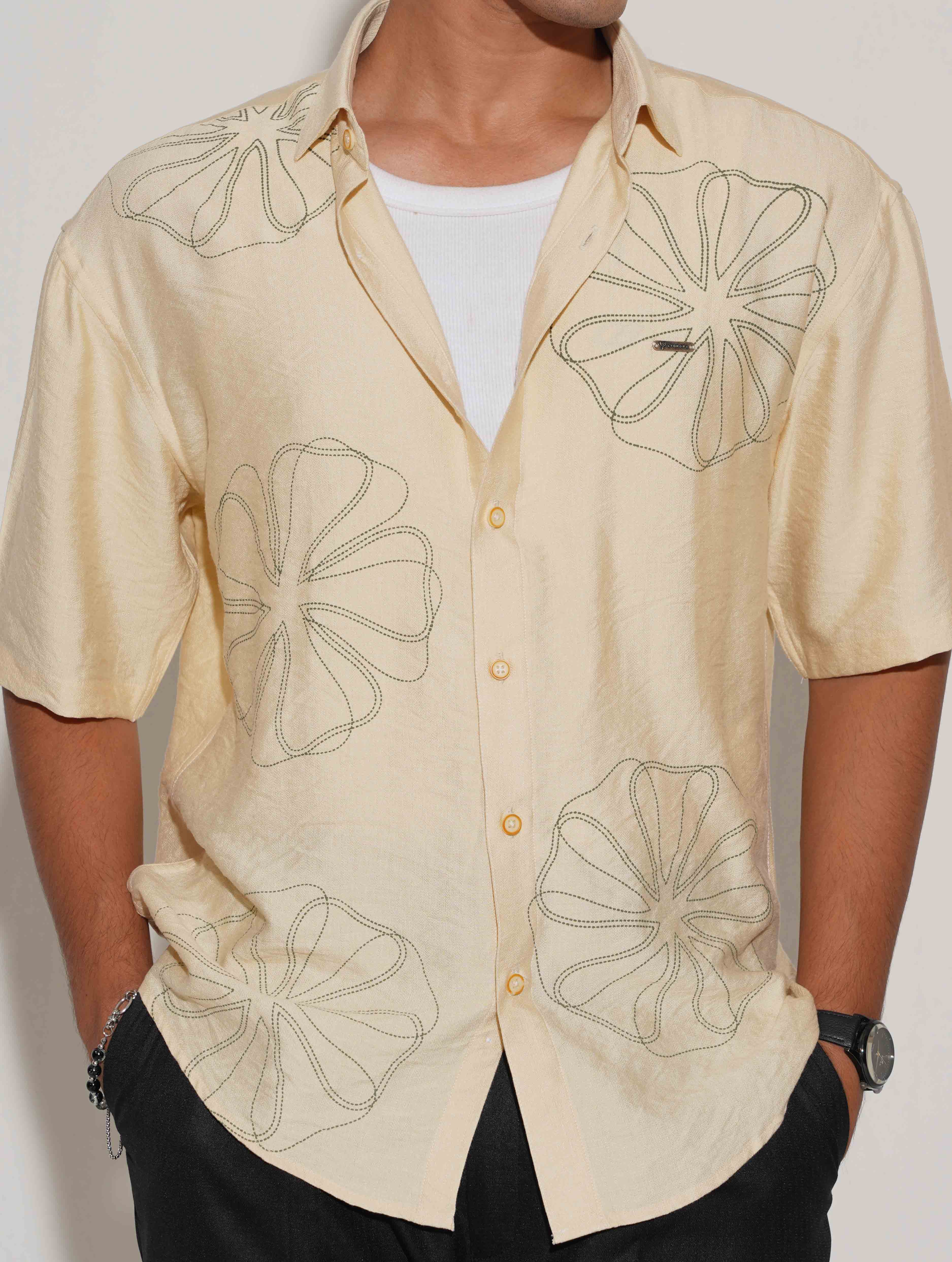 Yellow chest printed drop shoulder shirt