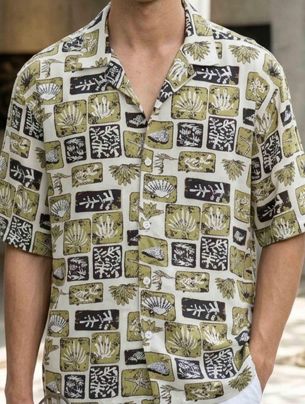Cream Green Printed Havana Shirt