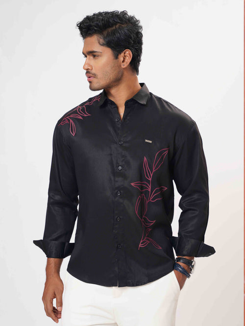 Black Maroon Flower print full sleeve shirt