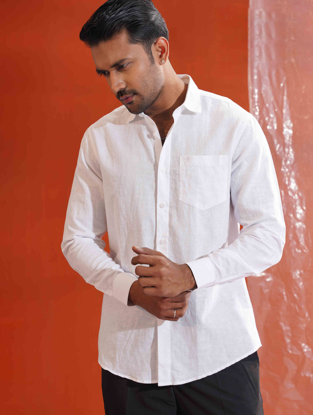 White solid cotton full sleeve shirt
