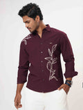 Deep Maroon Cream Flower print full Sleeve Shirt