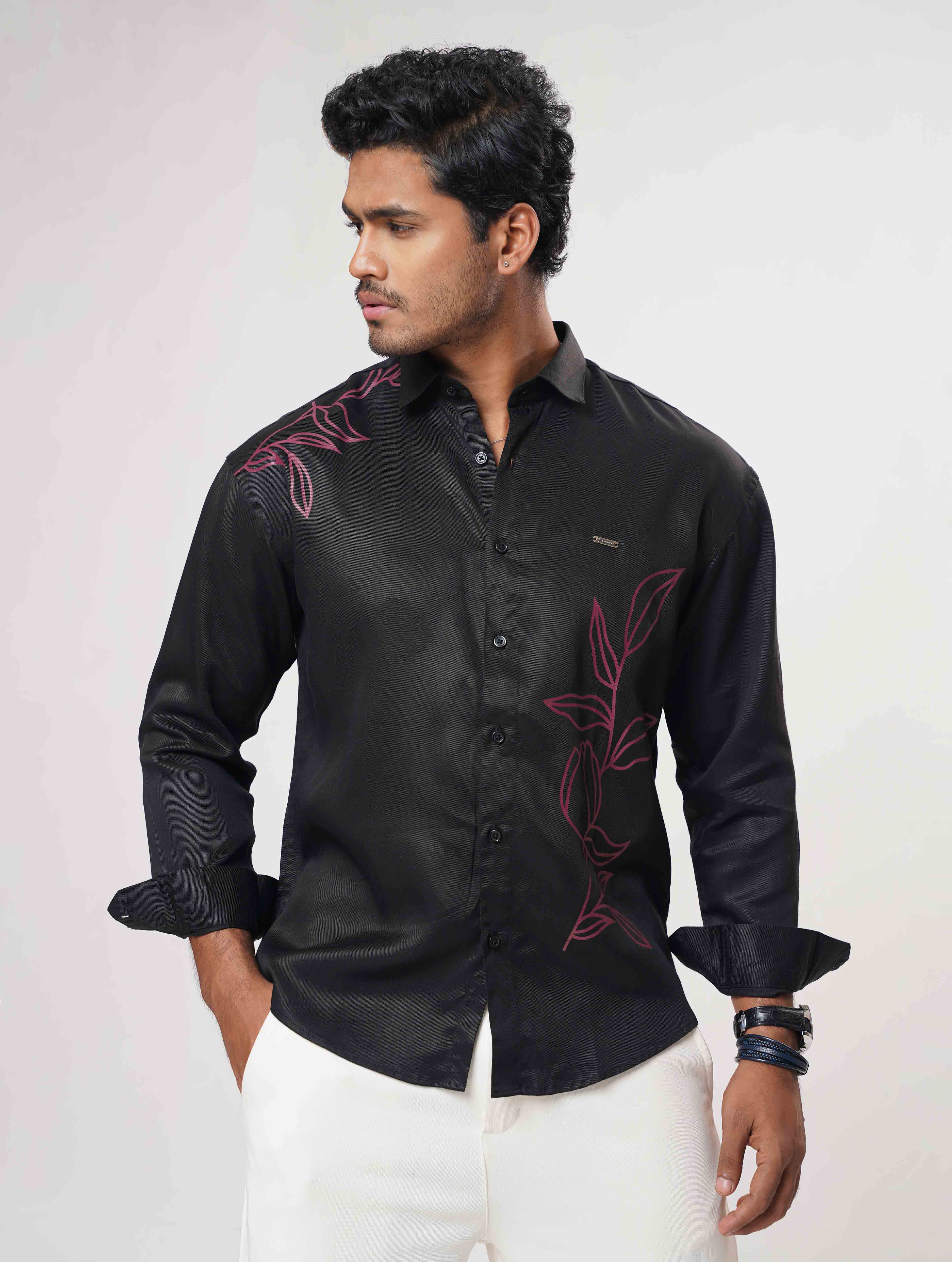 Black Maroon Flower print full sleeve shirt