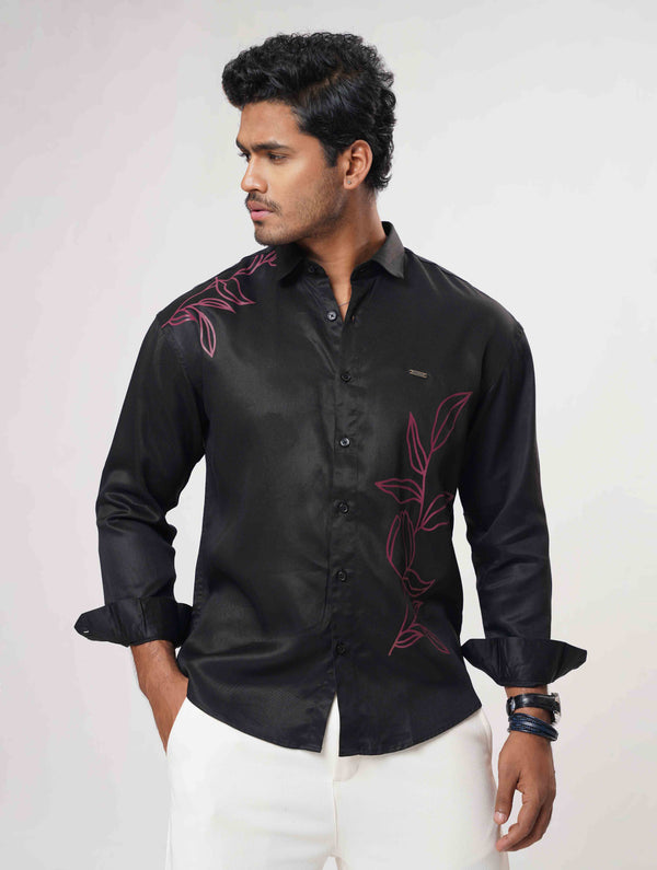 Black Maroon Flower print full Sleeve Shirt