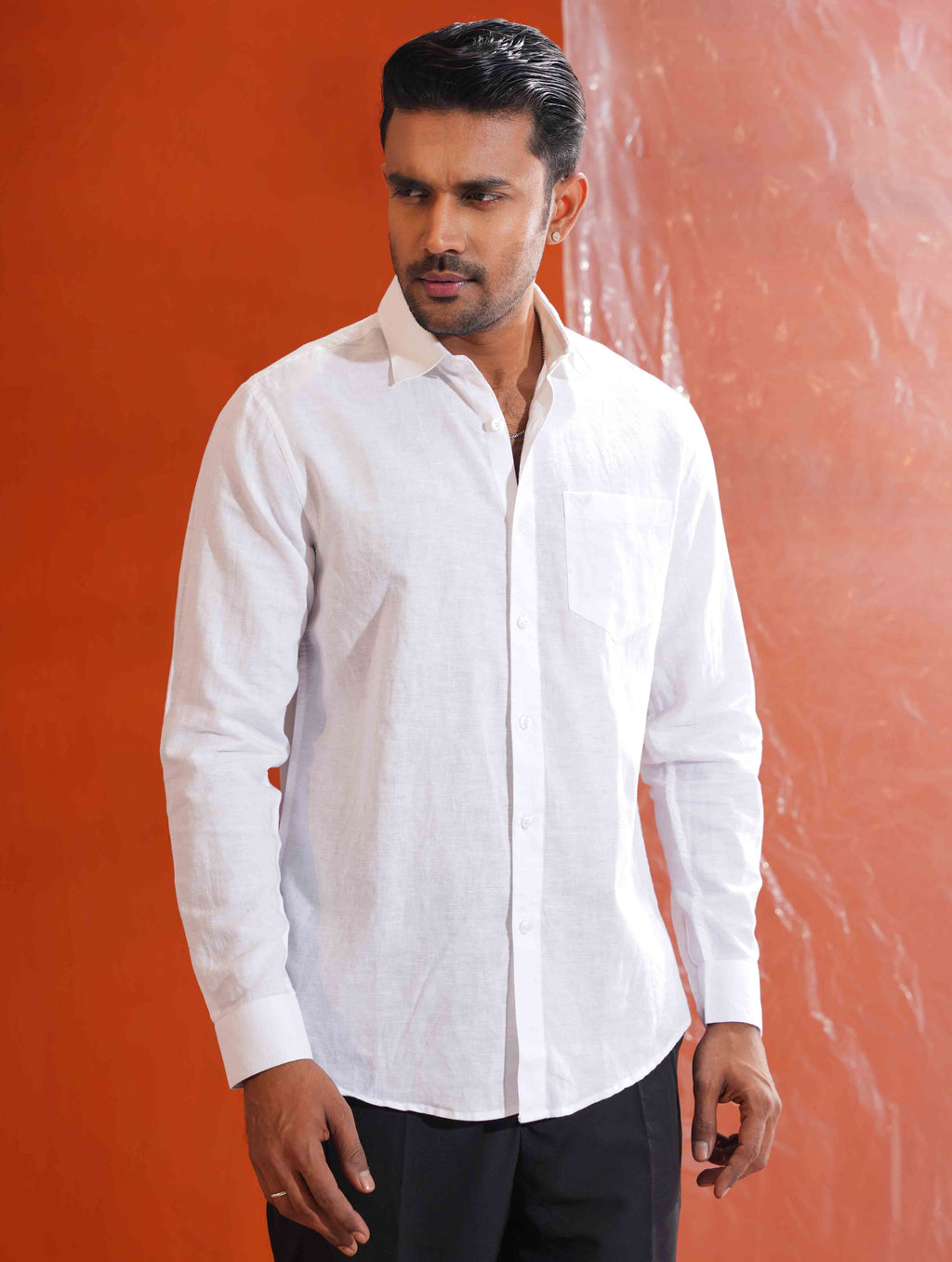 White solid cotton full sleeve shirt