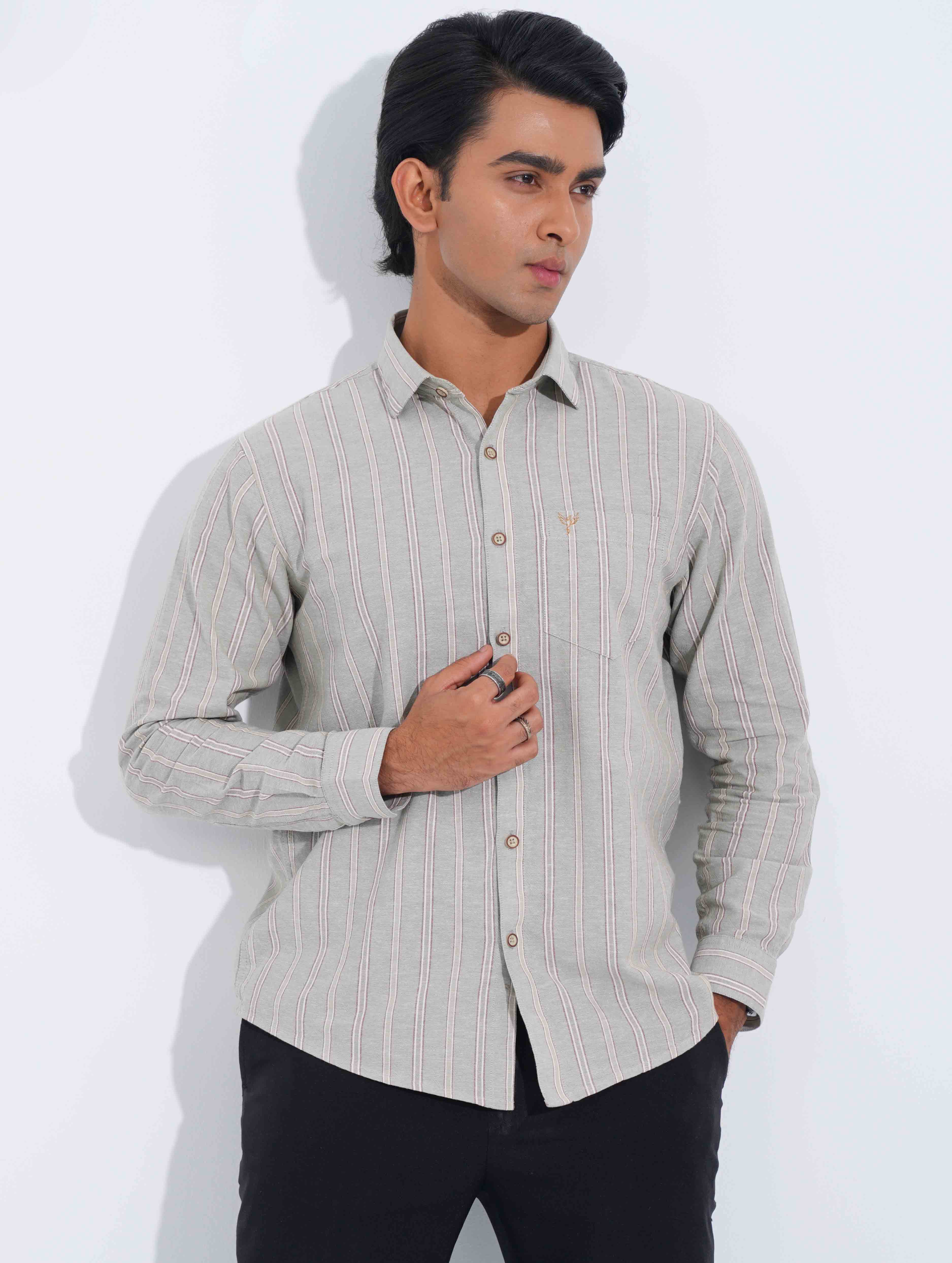 Olive Double stripe remi cotton full sleeve