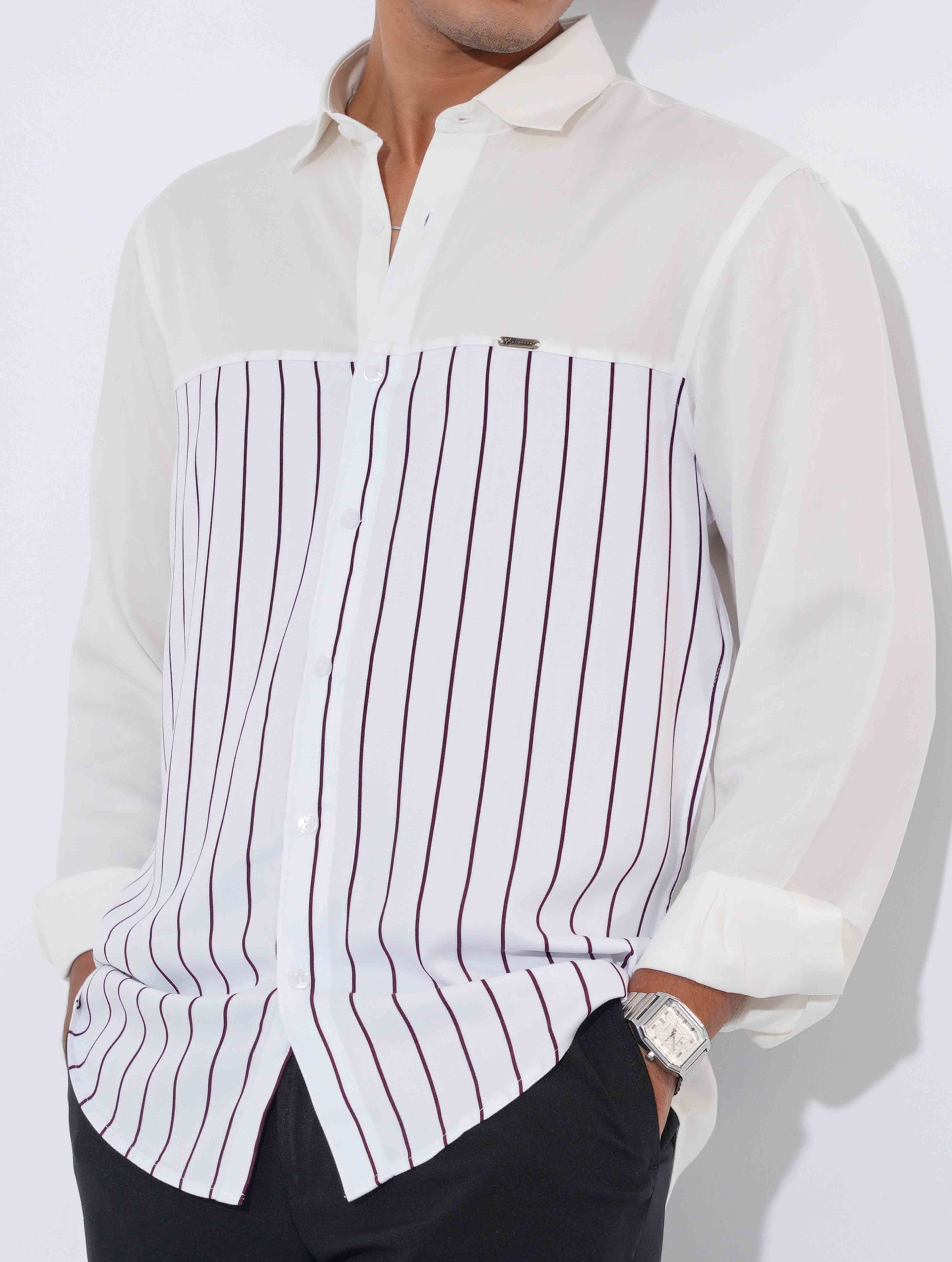 White Chest  thin Stripe Contrast Full sleeve Shirt