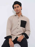 Light beige - Black Hand and pocket Contrast Waffle Fabric Full Sleeve