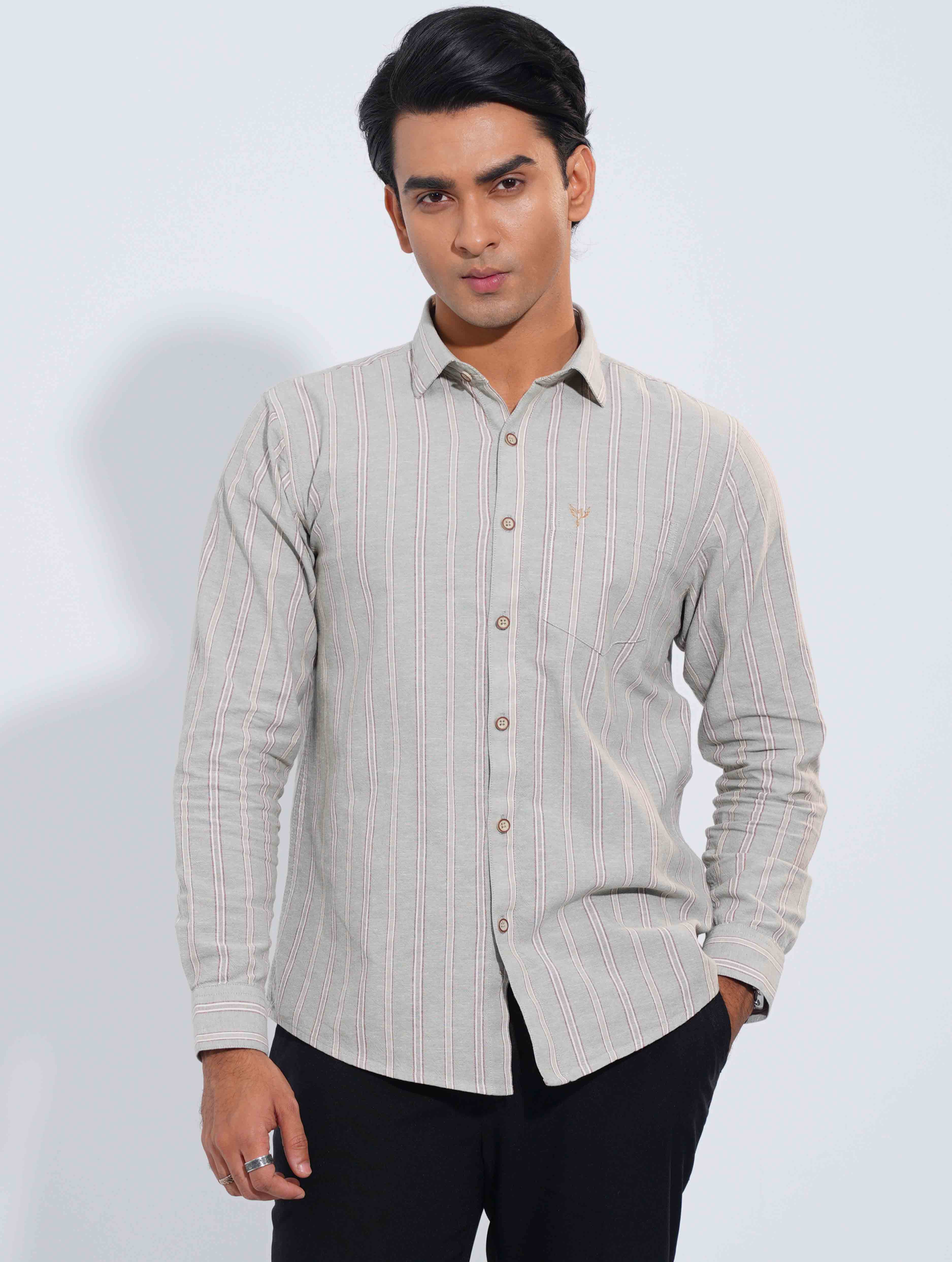 Olive Double stripe remi cotton full sleeve