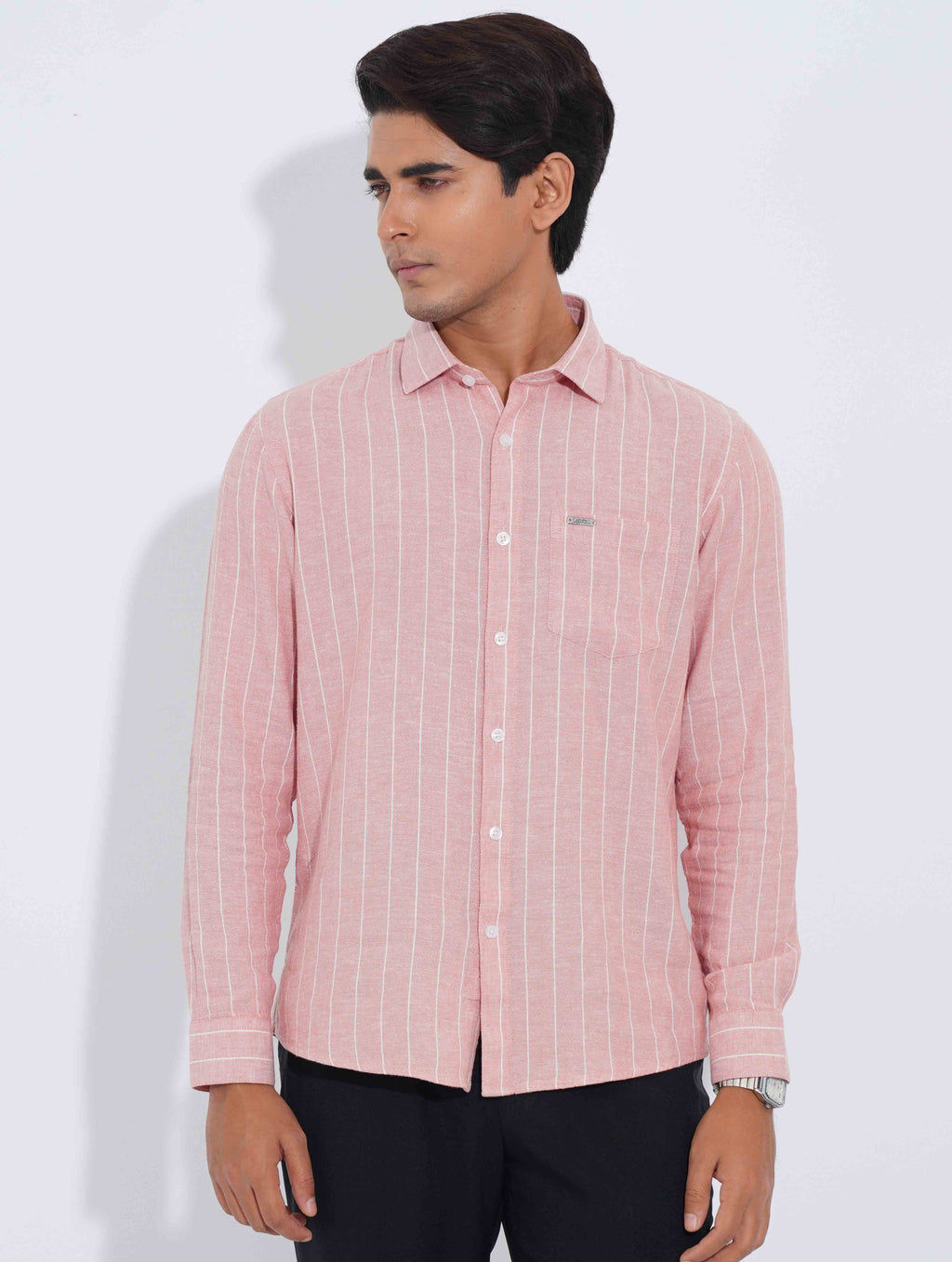 Baby Pink - White Stripe Point Collar Formal Shirt