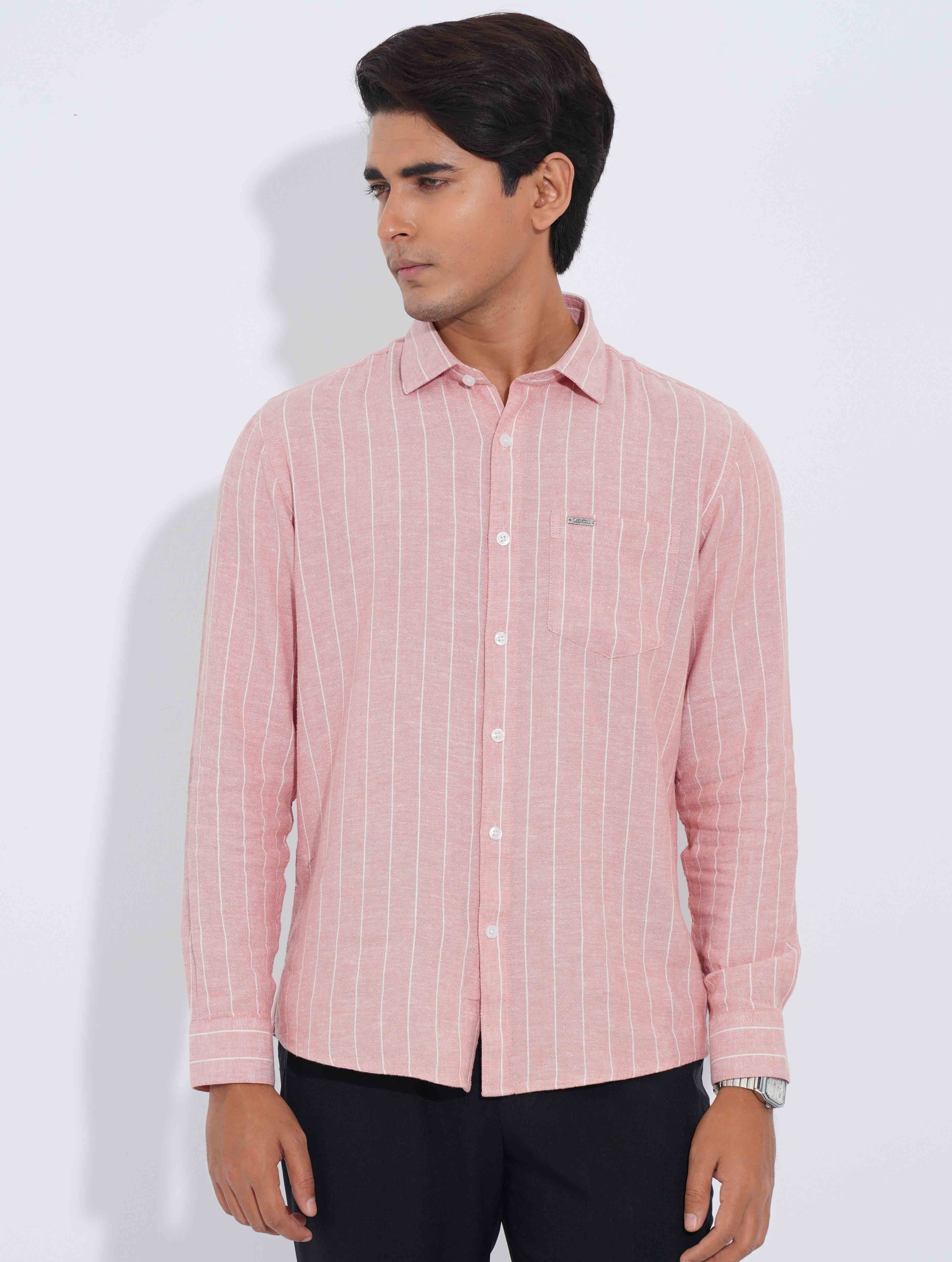 Baby Pink - White Stripe Point Collar Formal Shirt