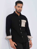 Black - Beige Hand and pocket Contrast Waffle Fabric Full Sleeve