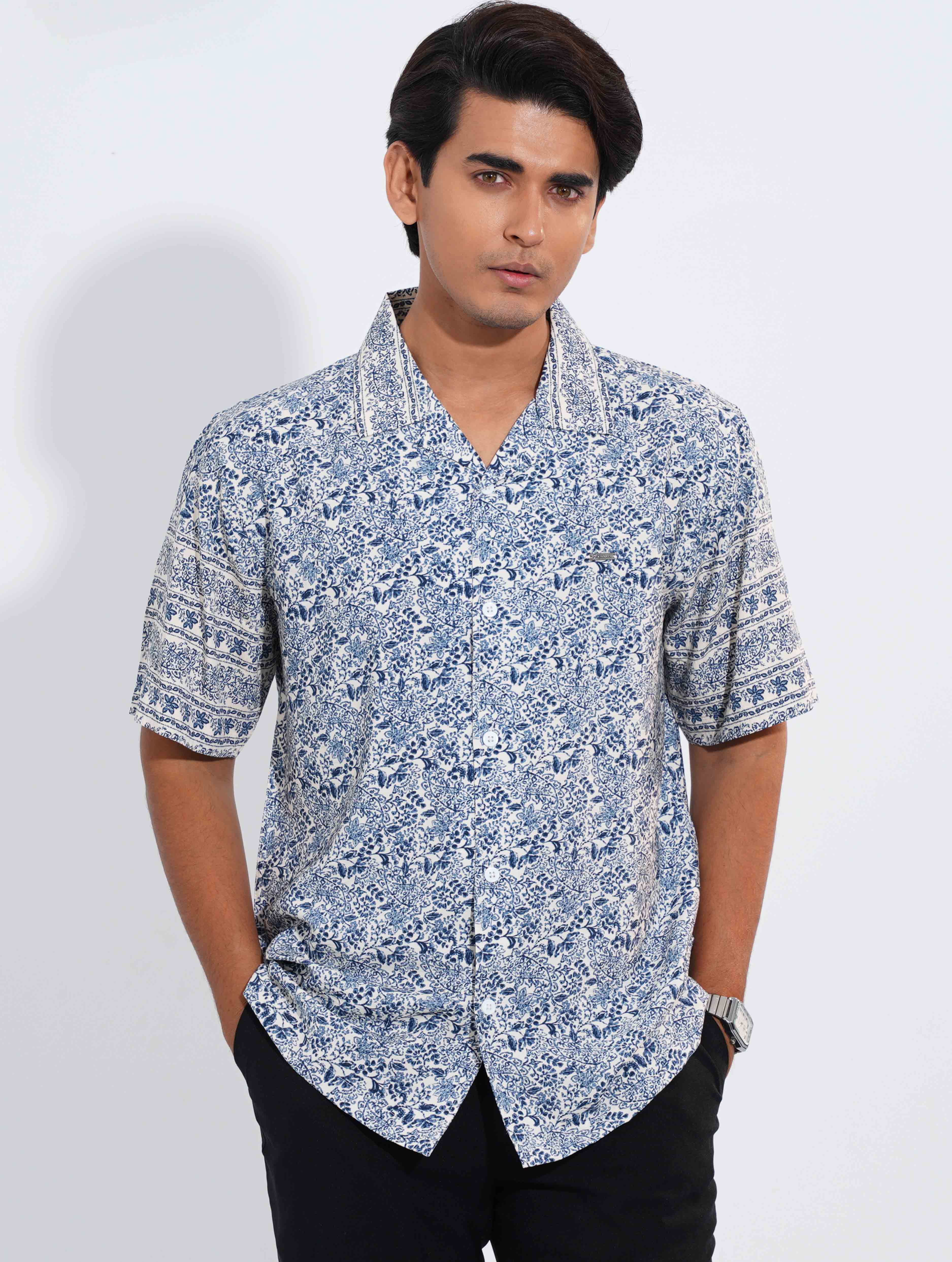 Blue printed half sleeve shirt