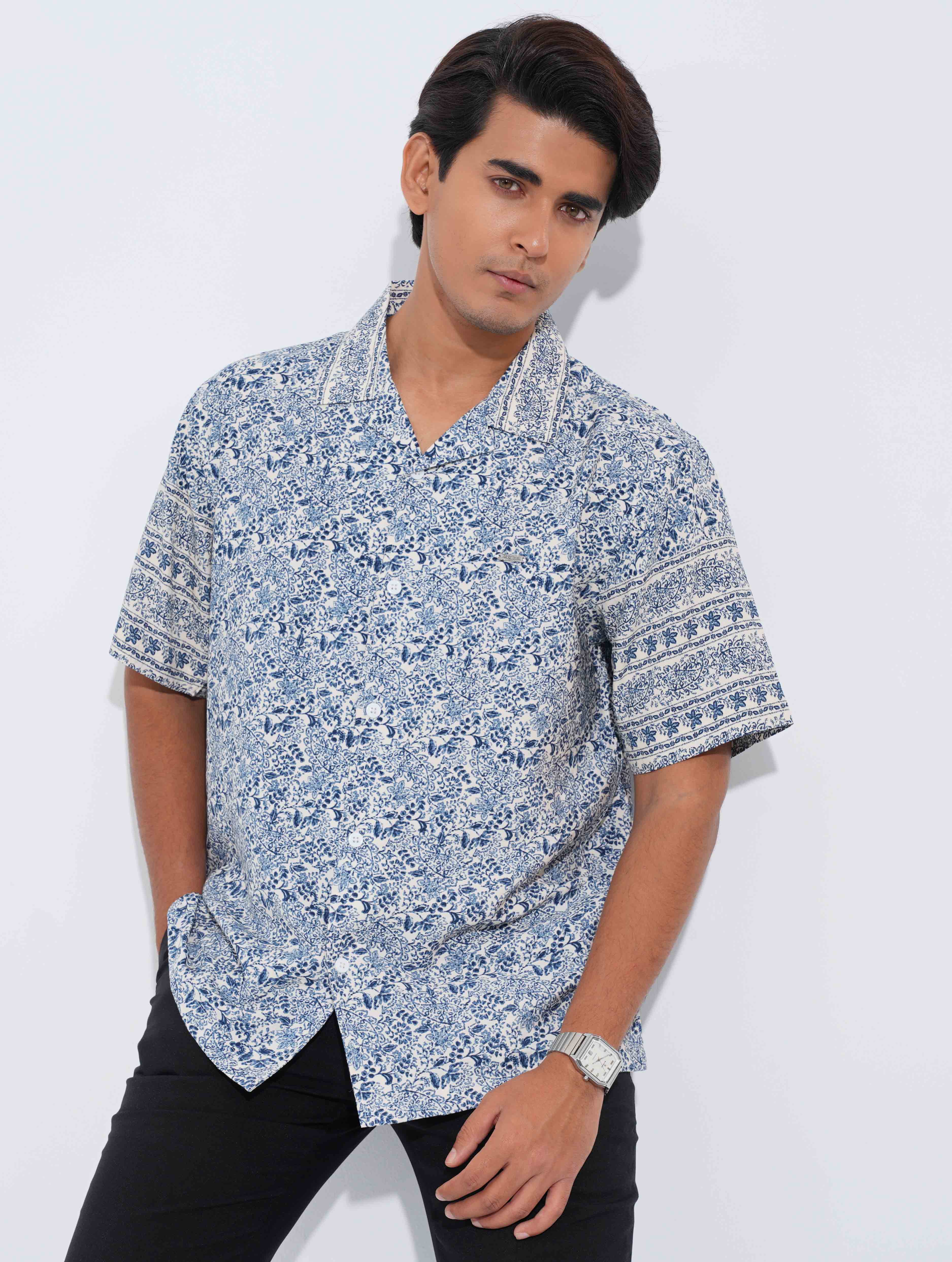 Blue printed half sleeve shirt