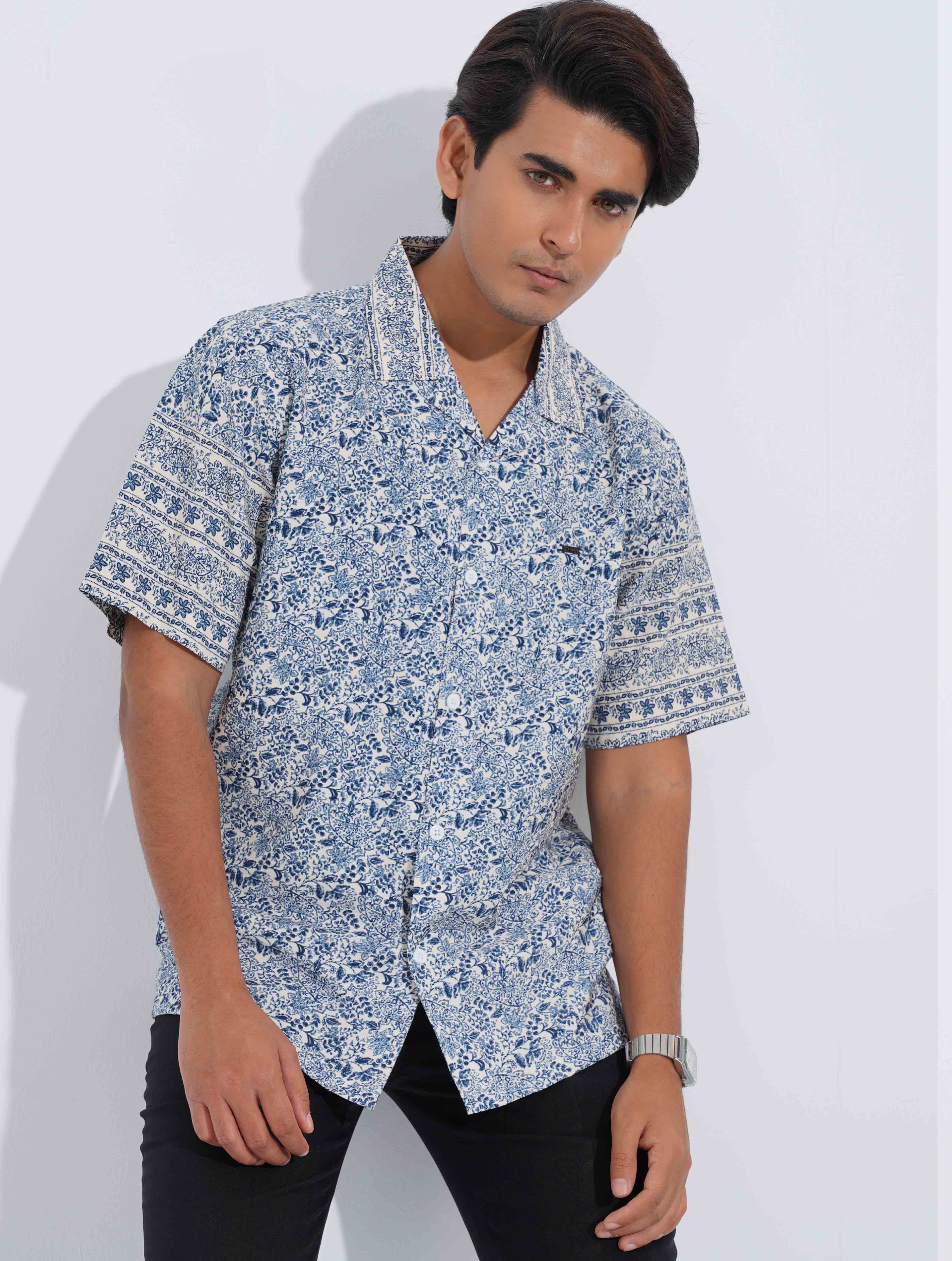 Blue printed half sleeve shirt