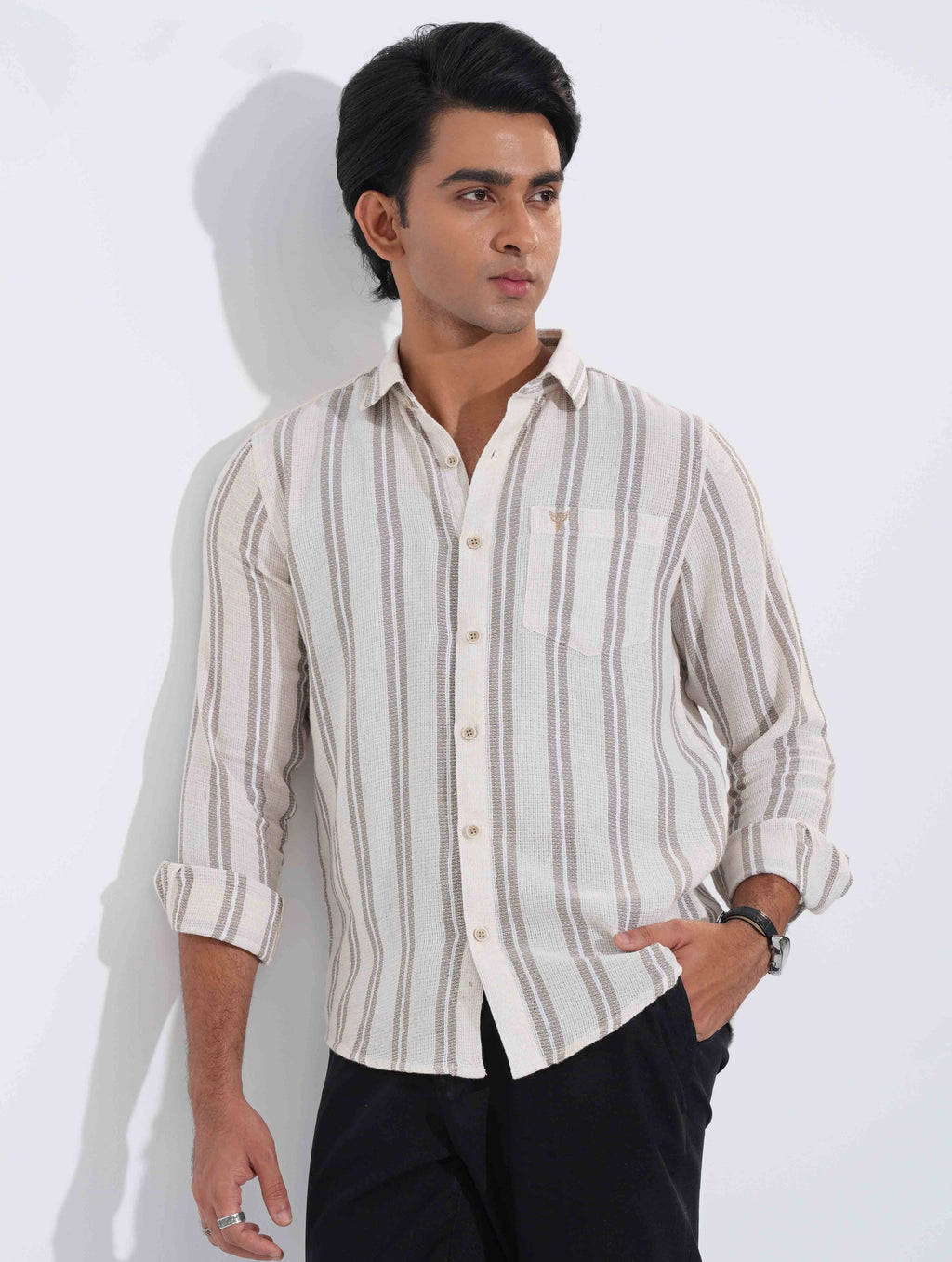 Cream Coffee stripe remi cotton full sleeve