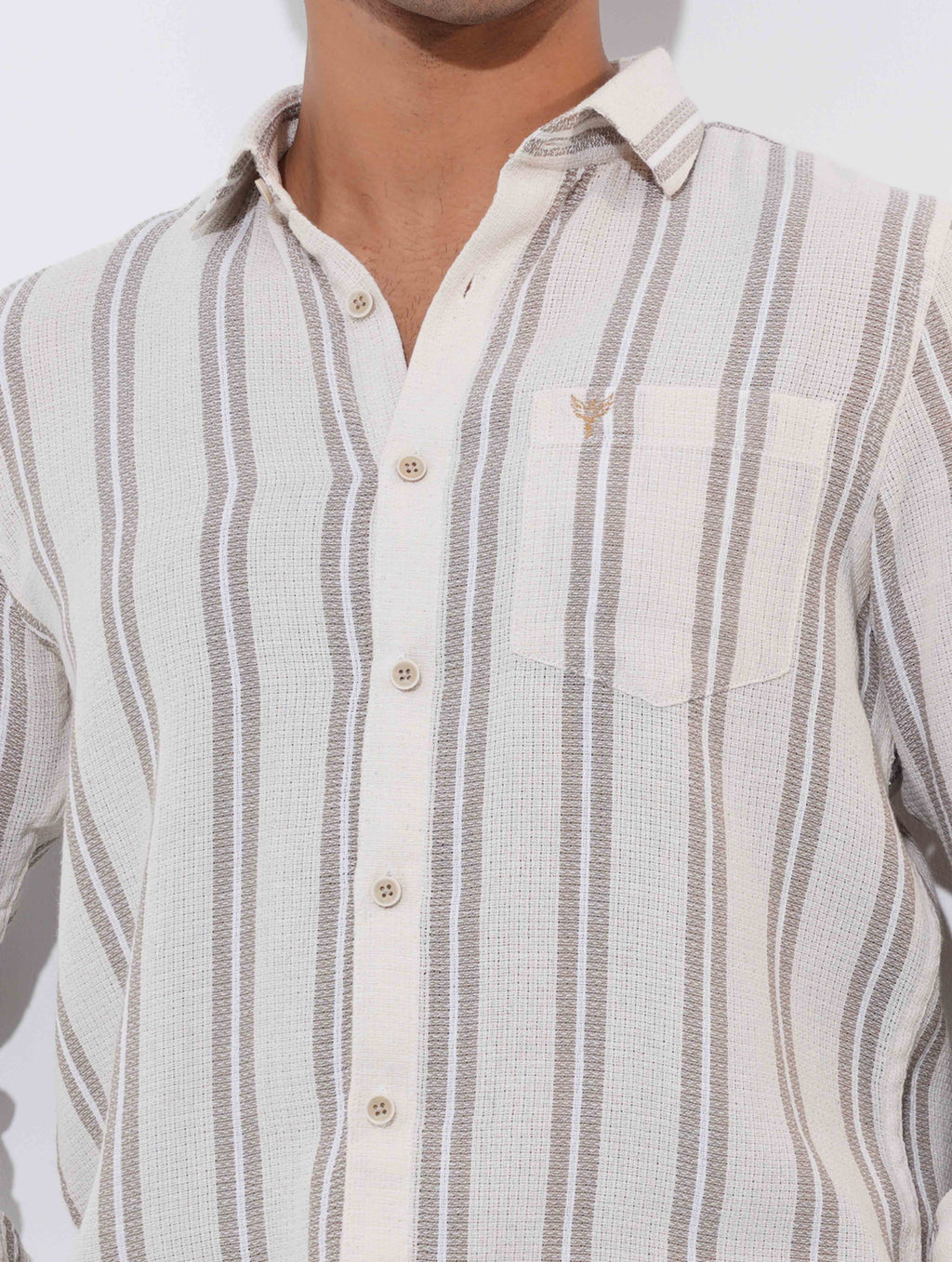 Cream Coffee stripe remi cotton full sleeve