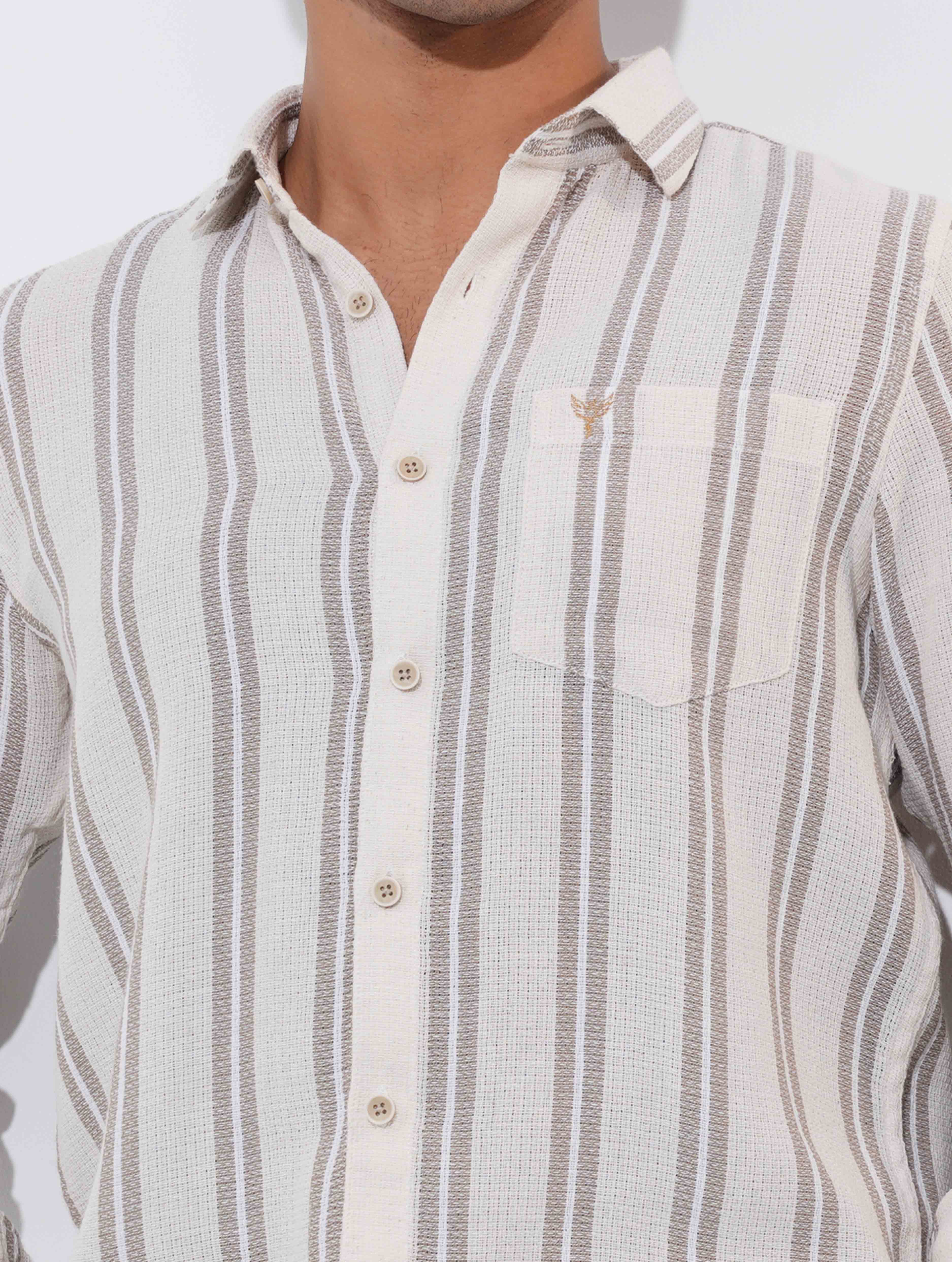 Cream Coffee stripe remi cotton full sleeve