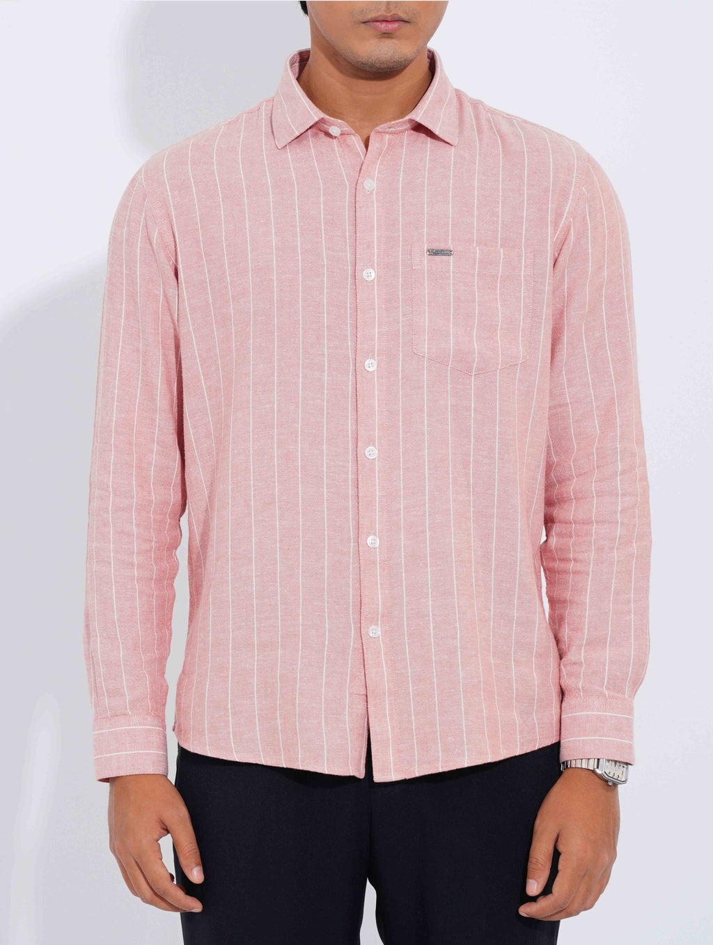 Baby Pink - White Stripe Point Collar Formal Shirt