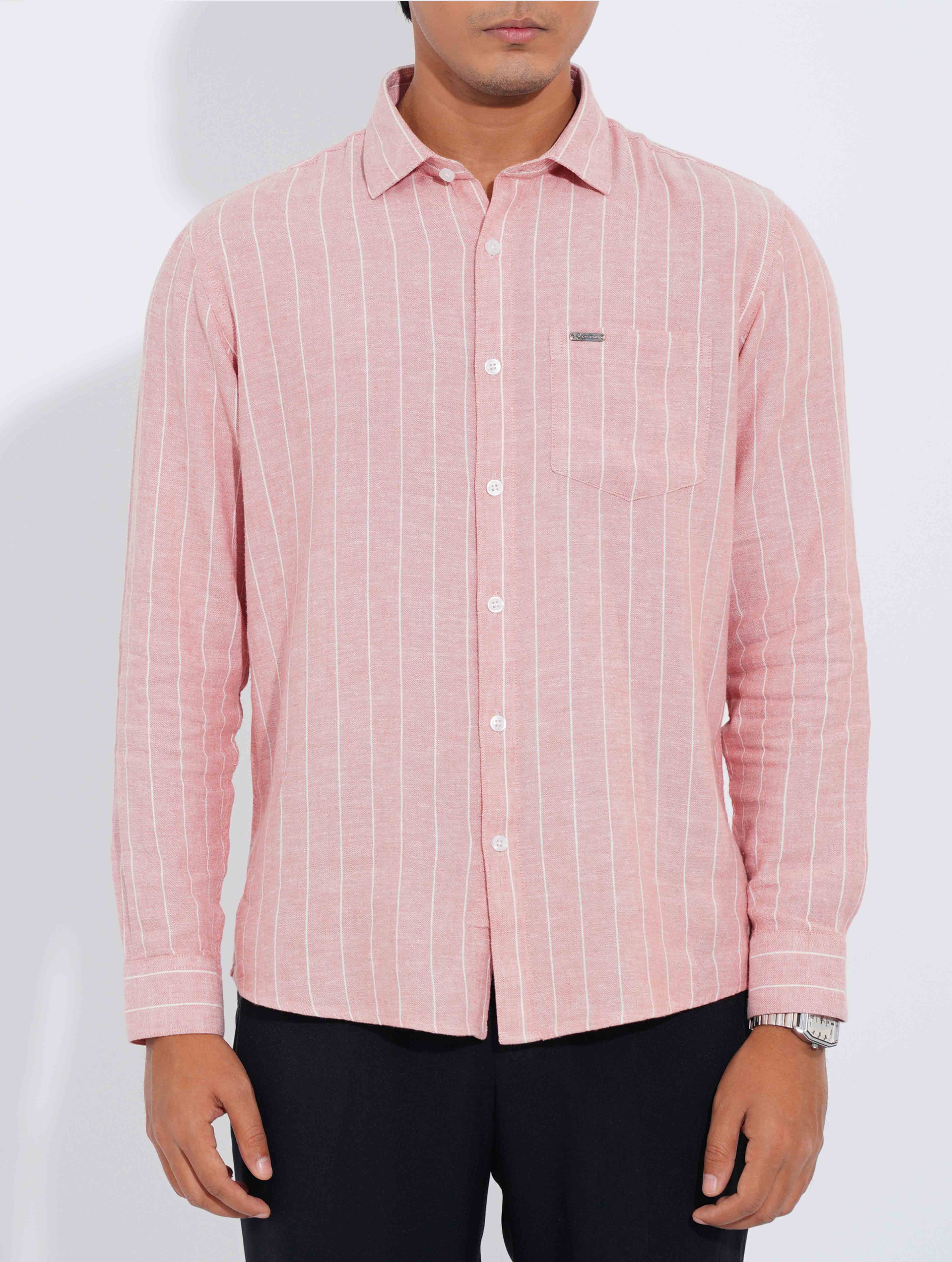 Baby Pink - White Stripe Point Collar Formal Shirt