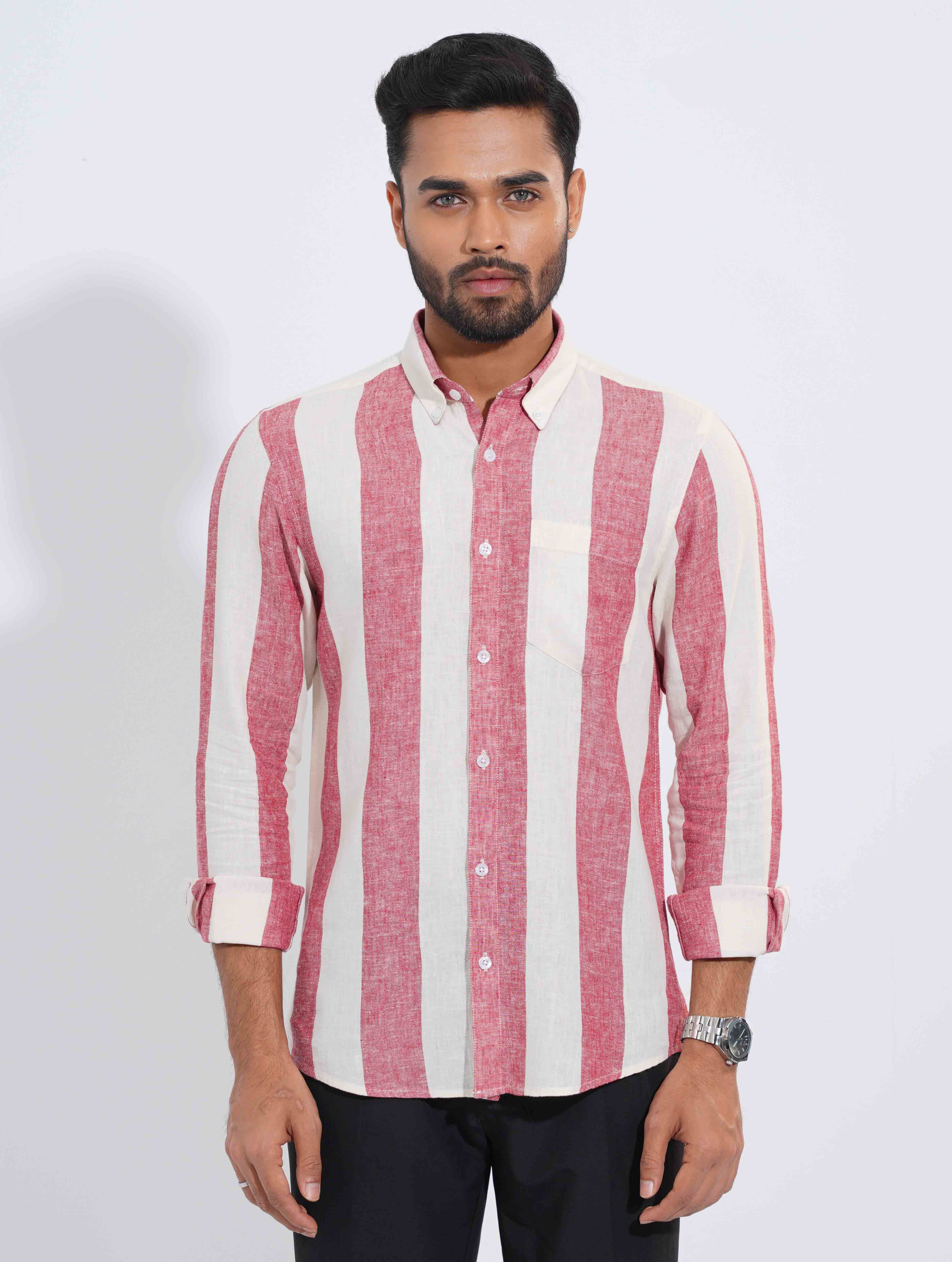 Off white Pink Stripe collar button Formal shirt