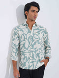 Pearl White - Green Abstract Printed Viscos Full sleeve