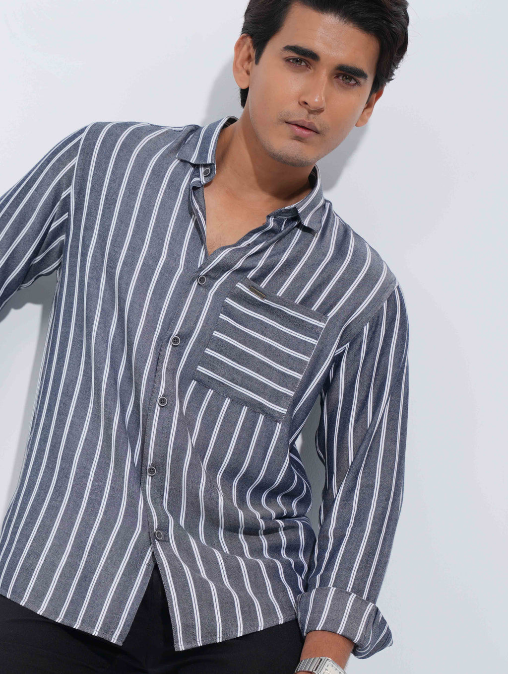 Gray White double stripe premium full sleeve shirt