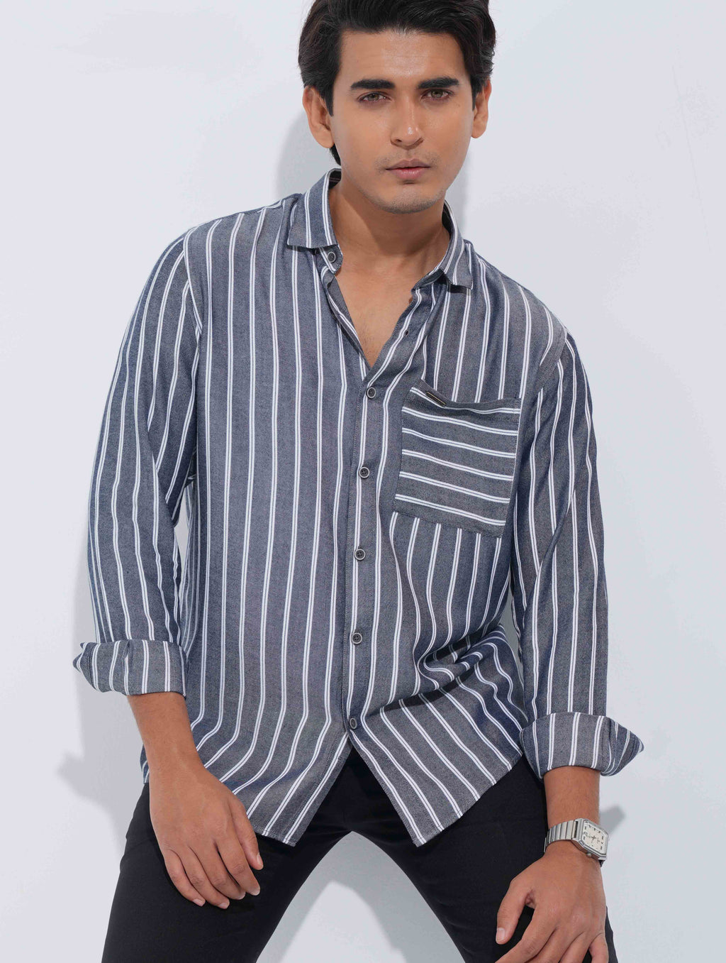 Gray White double stripe premium full sleeve shirt