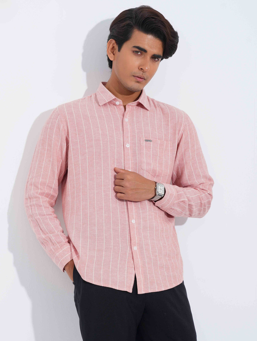 Baby Pink - White Stripe Point Collar Formal Shirt