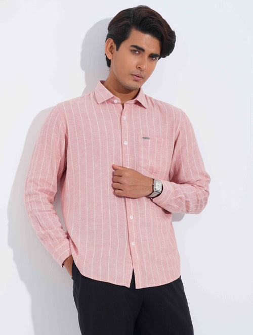 Baby Pink - White Stripe Point Collar Formal Shirt