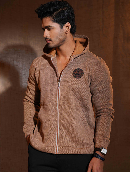 Bronze Orange Jacquard Knit Zipper Hoodie