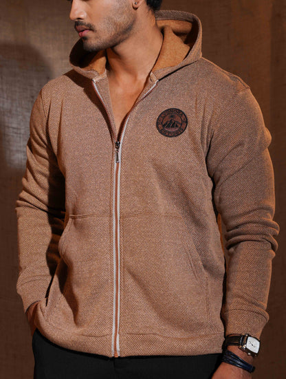 Bronze Orange Jacquard Knit Zipper Hoodie