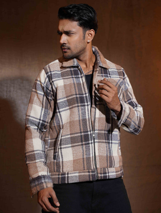 Desert Brown - Cream Check flannel jacket